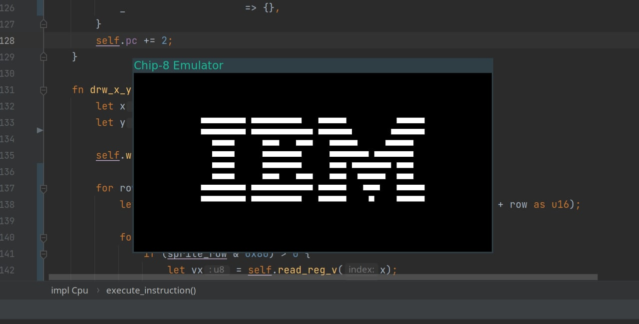 IBM text displayed on the emulator